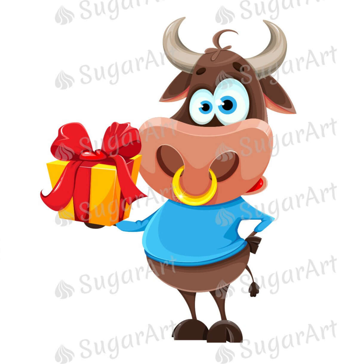 Collection of 6 Cute Winter Bulls - Icing - ISA175.