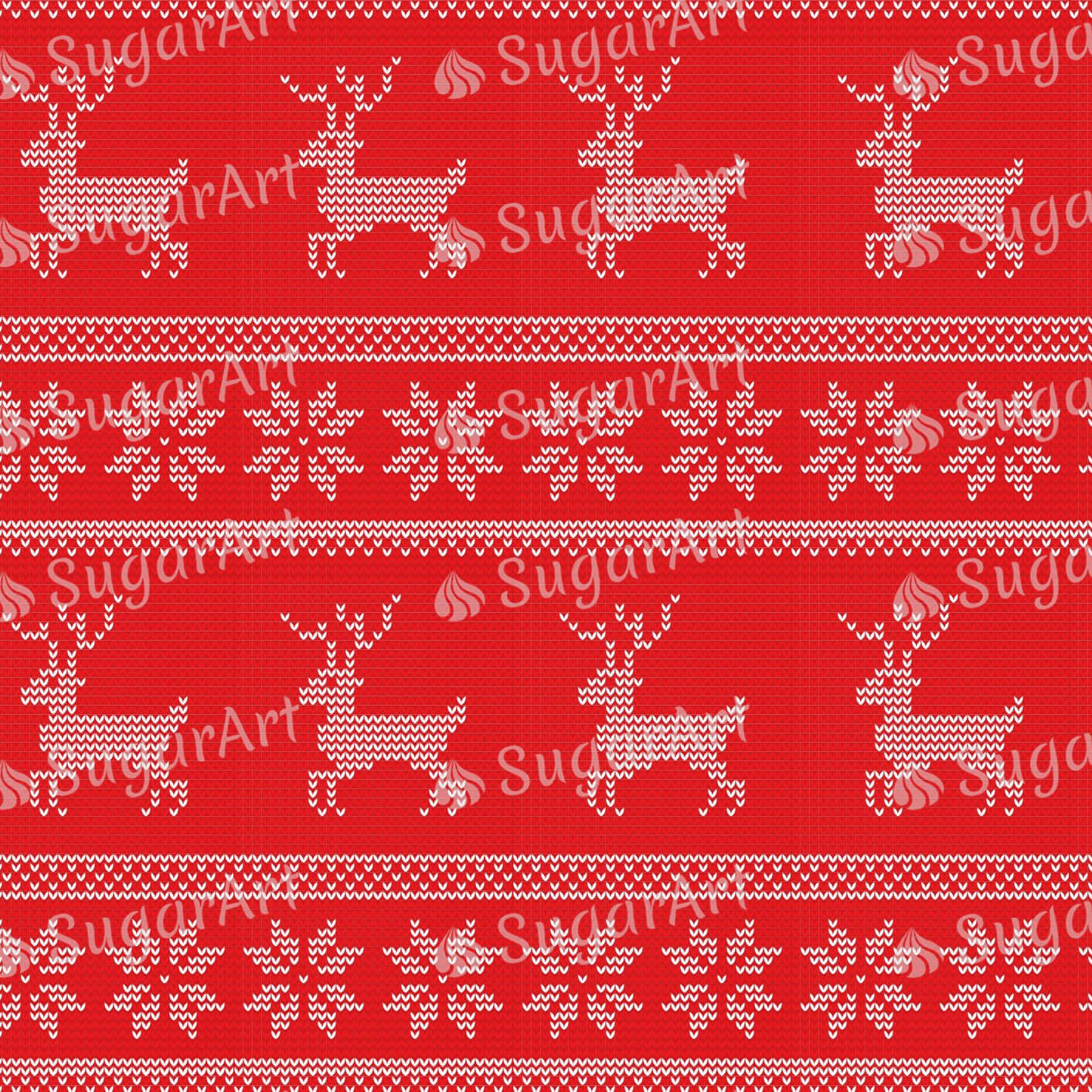 Red Knitted Christmas Pattern - Icing - ISA183.