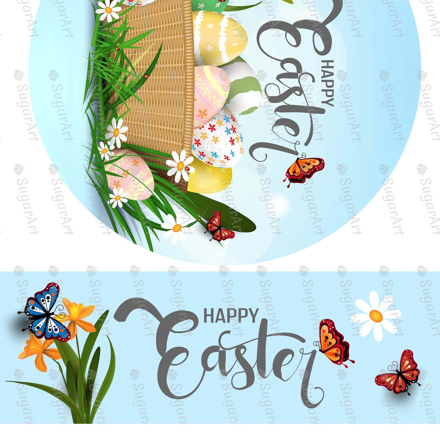 Happy Easter Round Topper for Cake - Icing - ISA234.