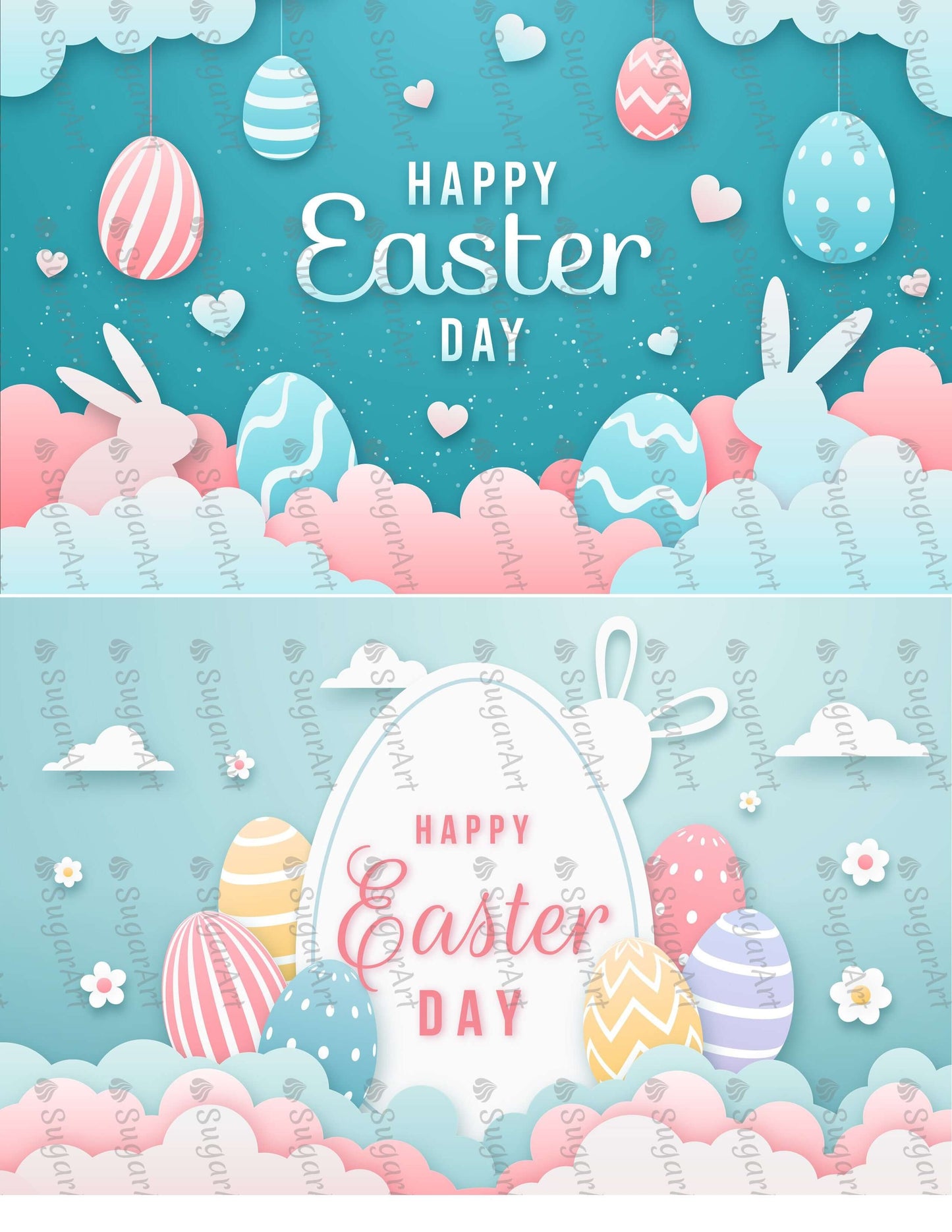 Two Happy Easter Day with Colored Eggs - Icing - ISA235.