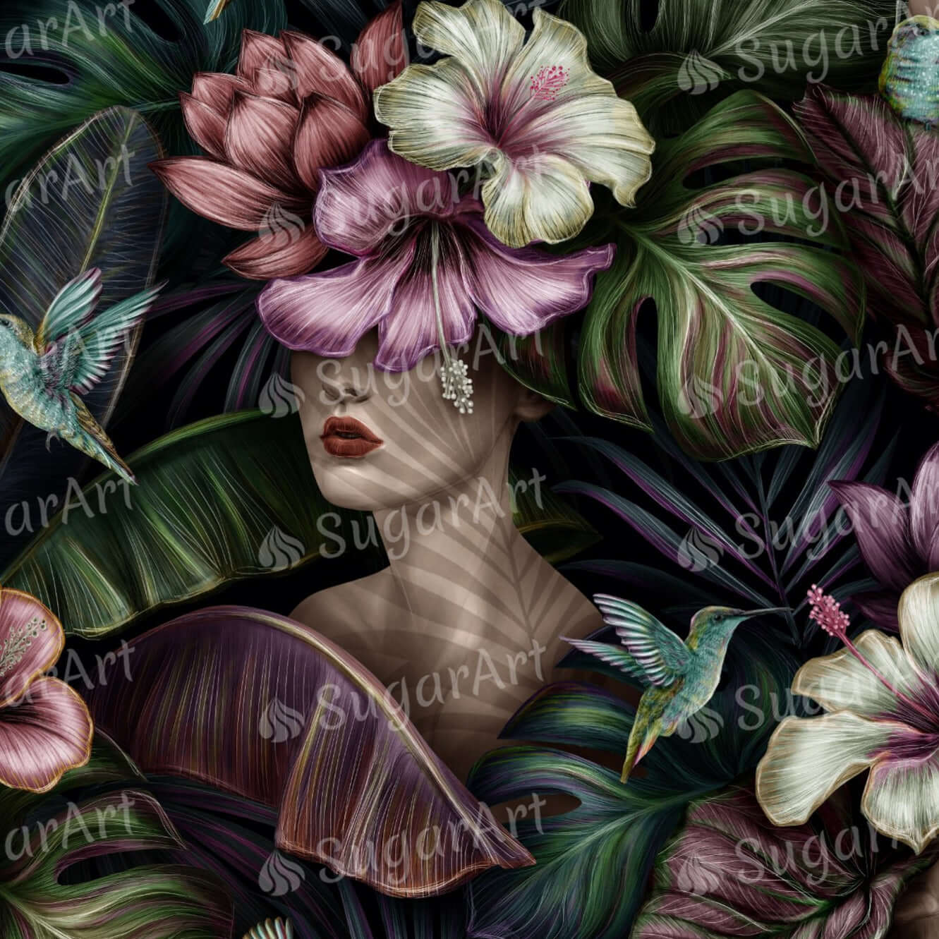 Tropical Vintage Pattern with Women and Hibiscus - Icing - ISA240.