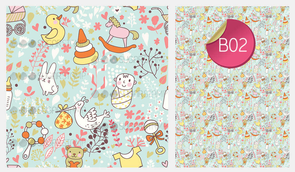 Meringue Transfer Sheets | Sugar Stamps | Especially for the newborn baby girl - B02M