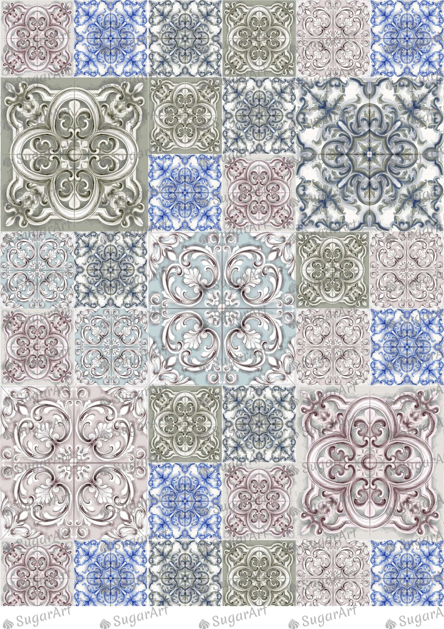 Tiles or Mosaic Watercolor Ornament - BSA086.
