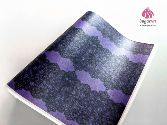 Black Lace On Purple - Edible Fabric - EF008.