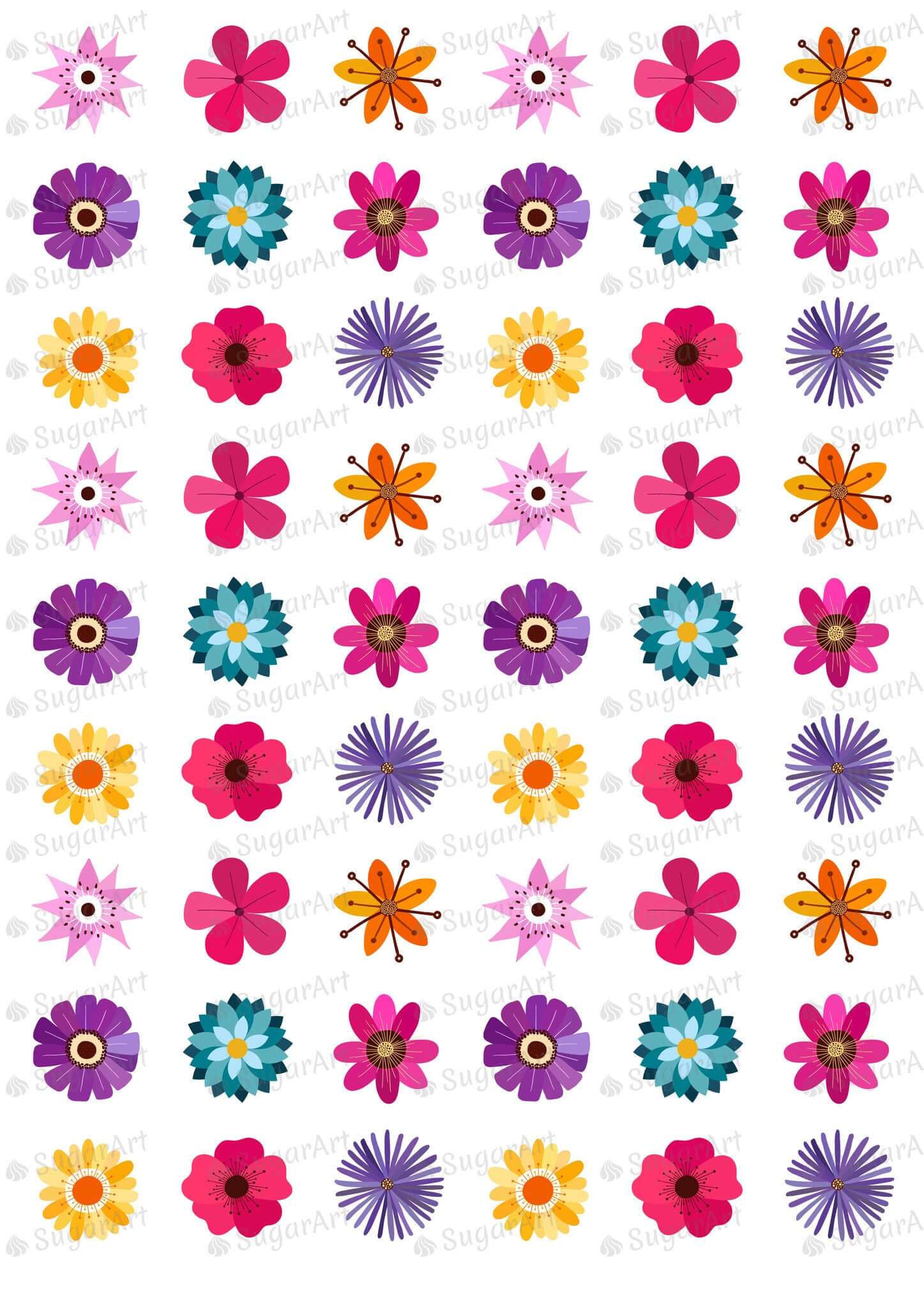 Colorful Flowers Collection - ESA016-Sugar Stamp sheets-Sugar Art