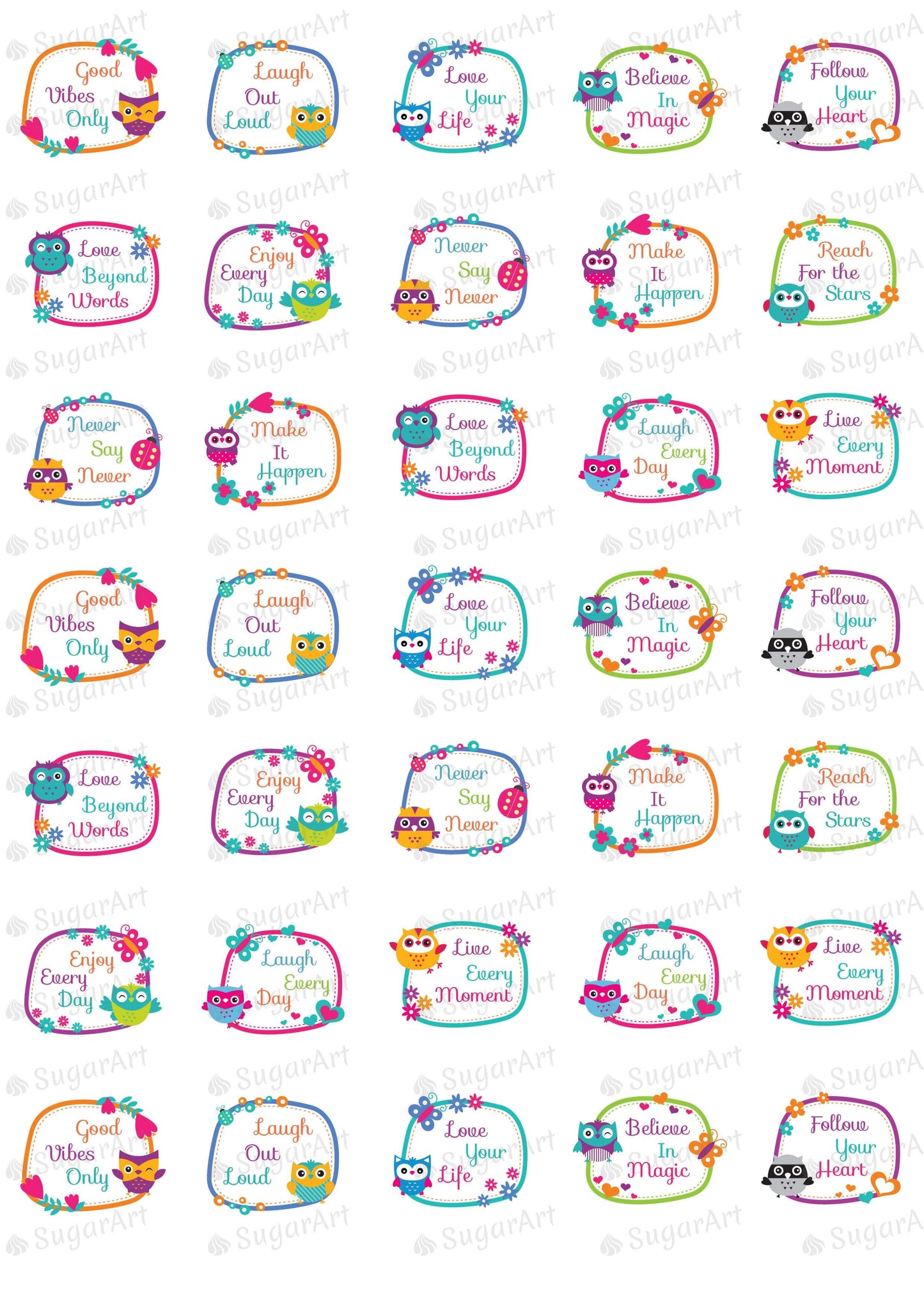 Inspirational Sayings with Owl Frames - 1.5 inch - ESA055.