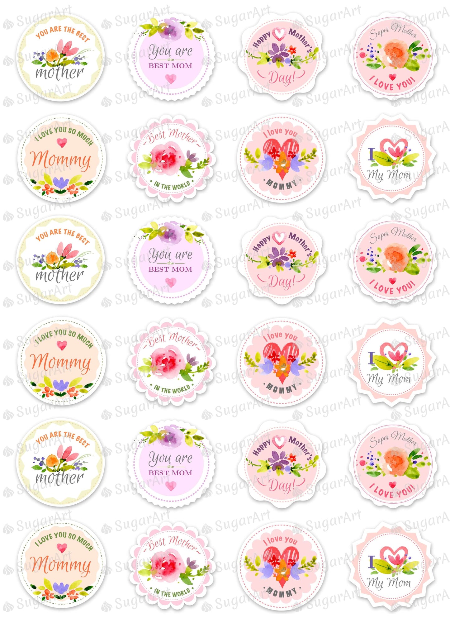 Watercolour Happy Mother's Day - for lollipops 1.8" - HSA115.