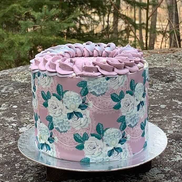 Roses Bouquet on Pink Lace - Icing - ISA012.