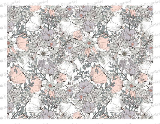 Pink and Grey Flowers - Icing - ISA030.
