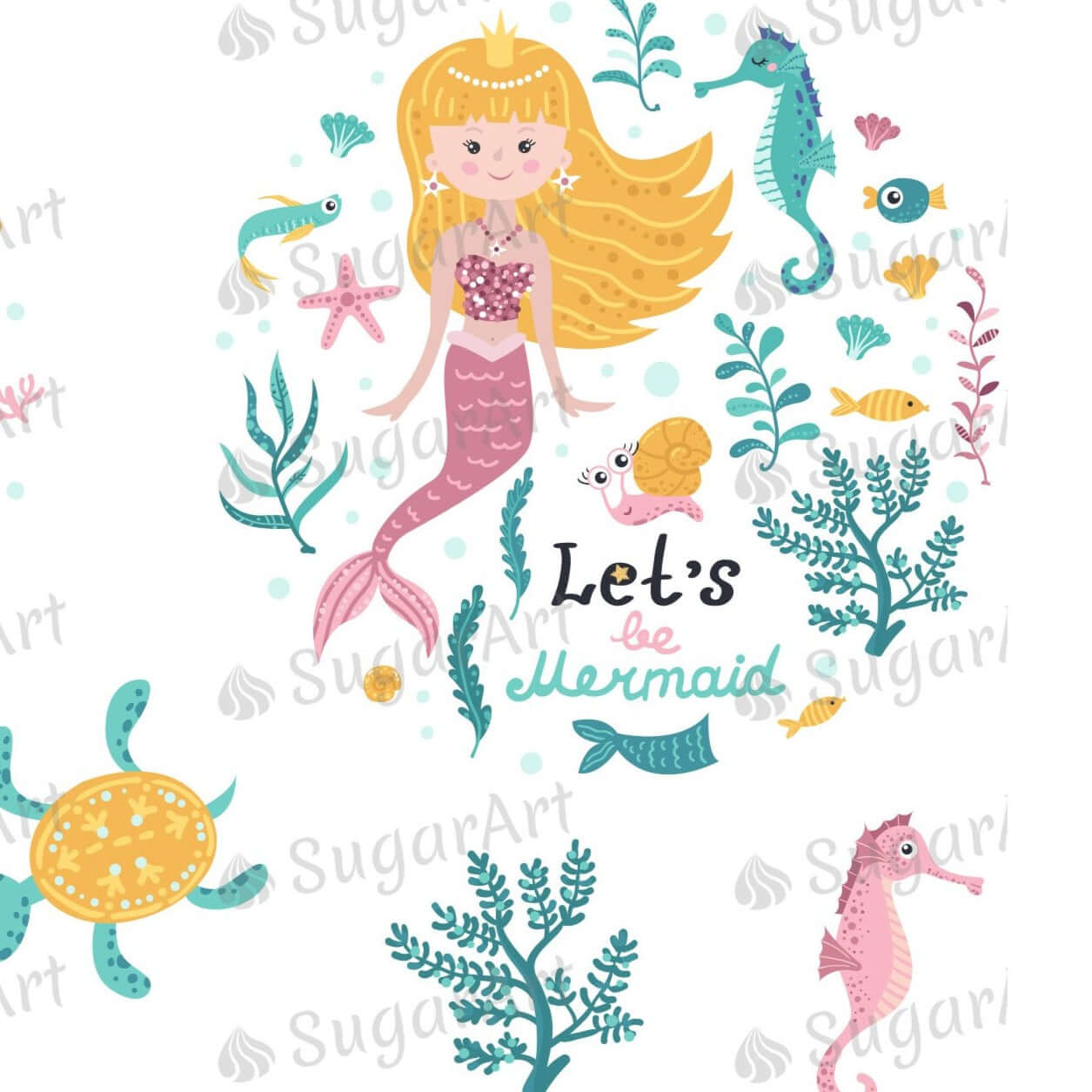 Set Of Cute Mermaids Seaweeds And Marine Inhabitants - Icing - ISA109.