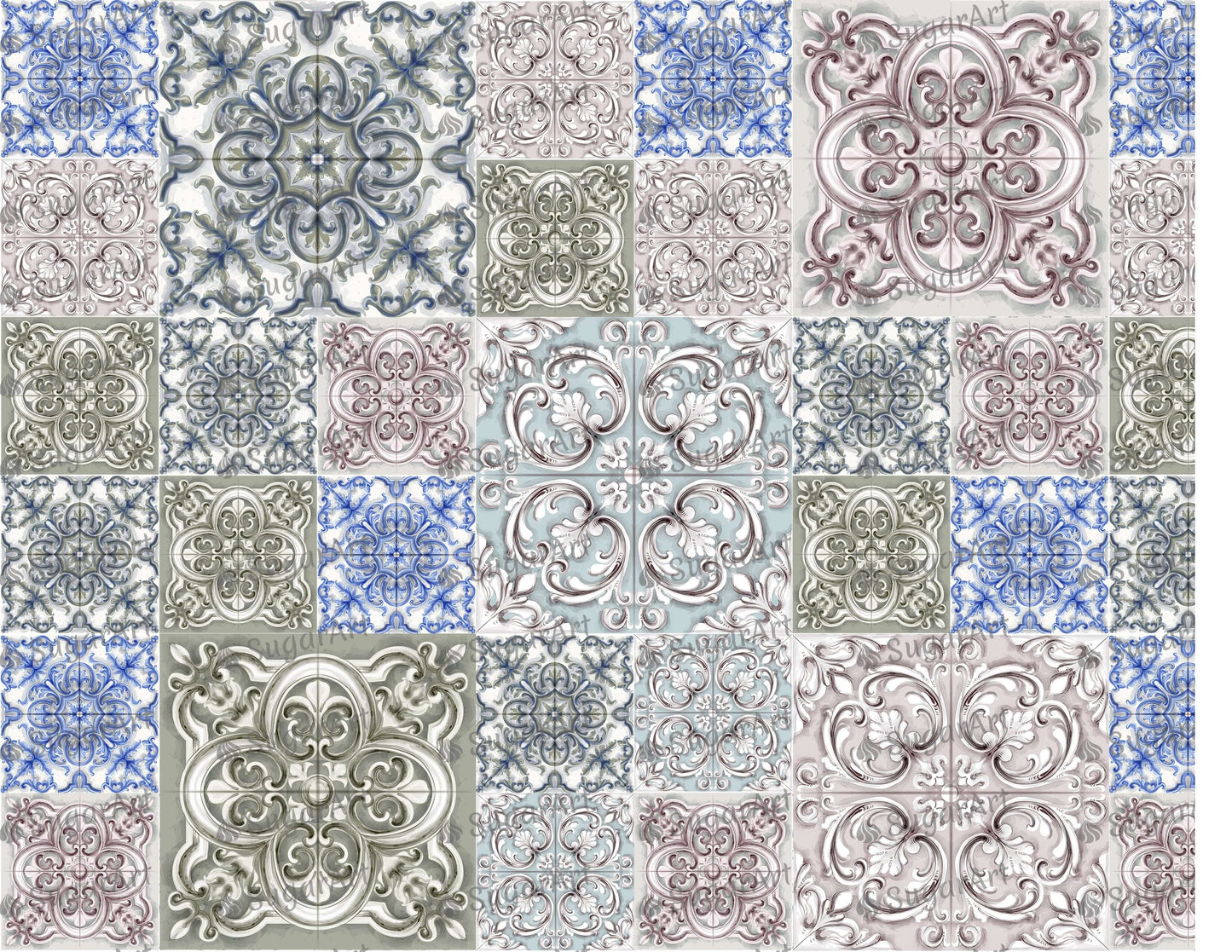 Tiles or Mosaic Watercolor Ornament - Icing - ISA255.