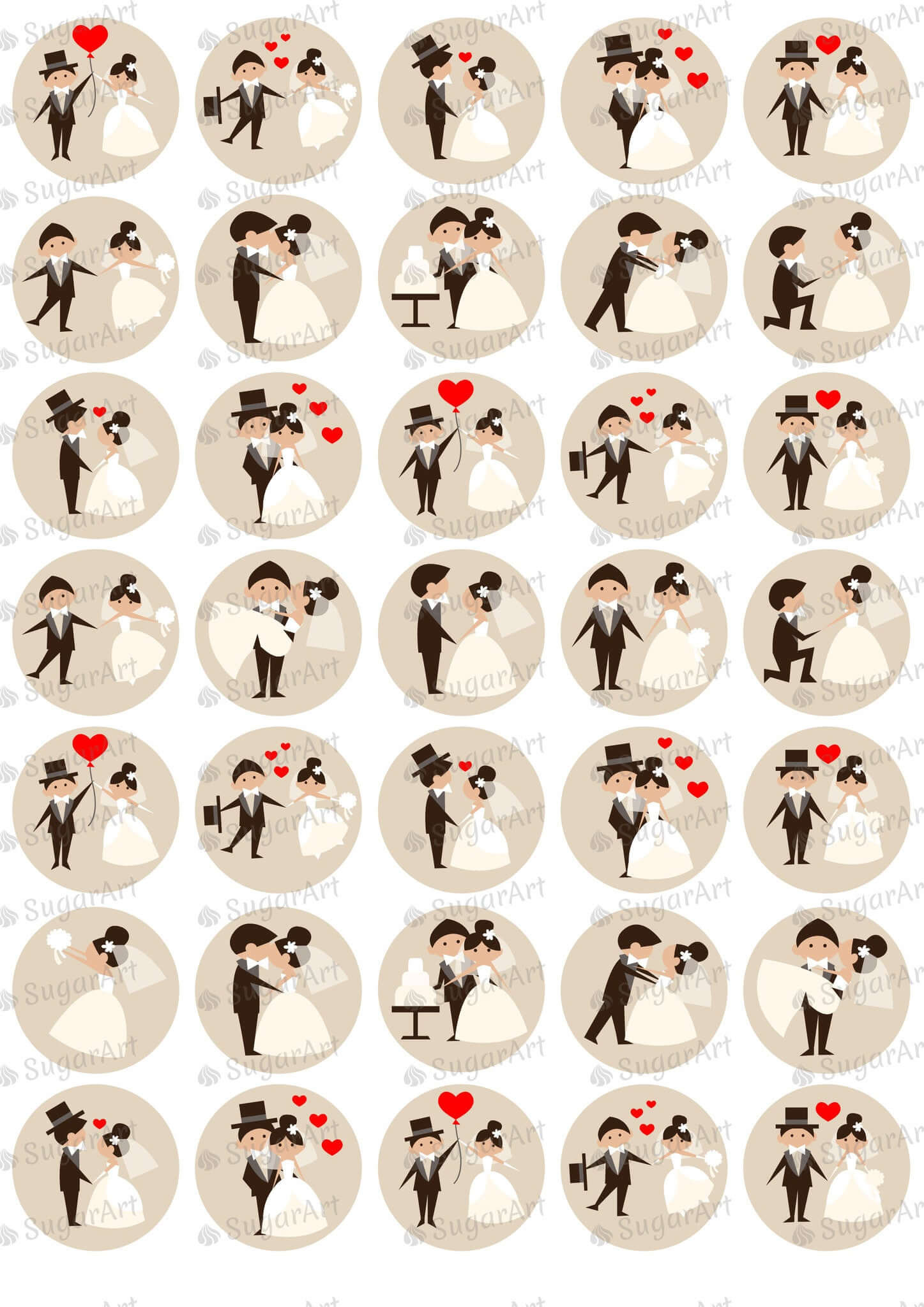 Wedding Couples - 1.5 inch - SA51-Sugar Stamp sheets-Sugar Art
