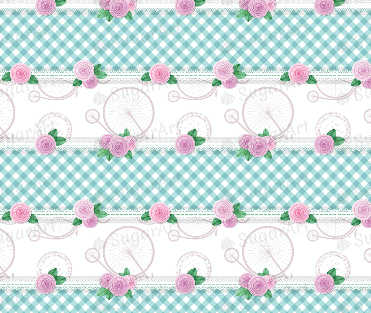 Vintage Roses Stripes - Icing - ISA019.