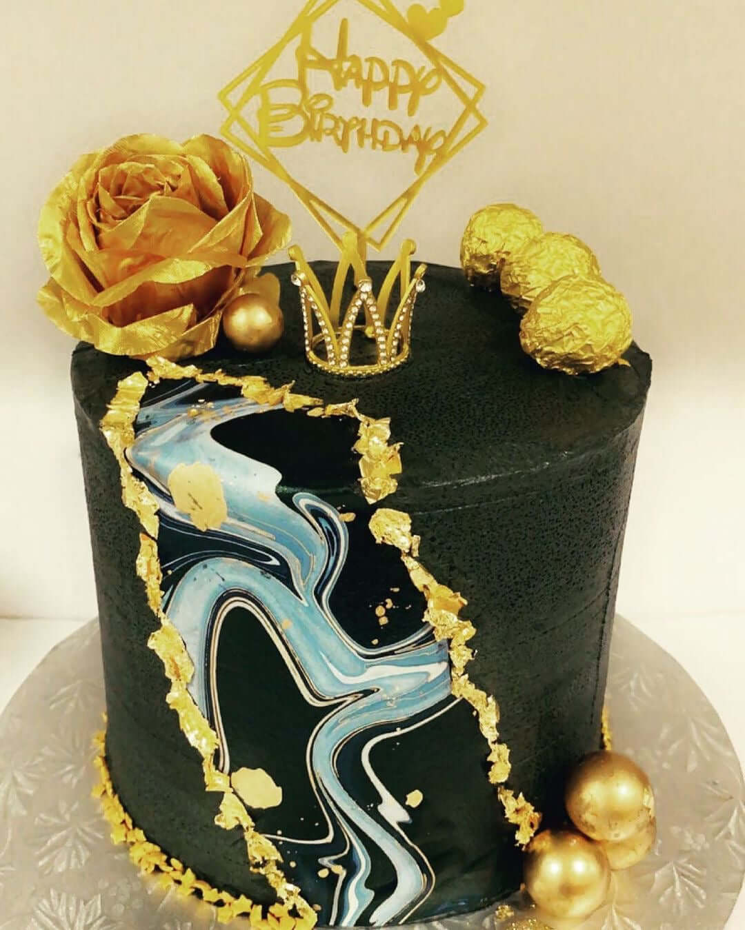 Liquid Dark Marble Background with Gold Splatter - Icing - ISA186.