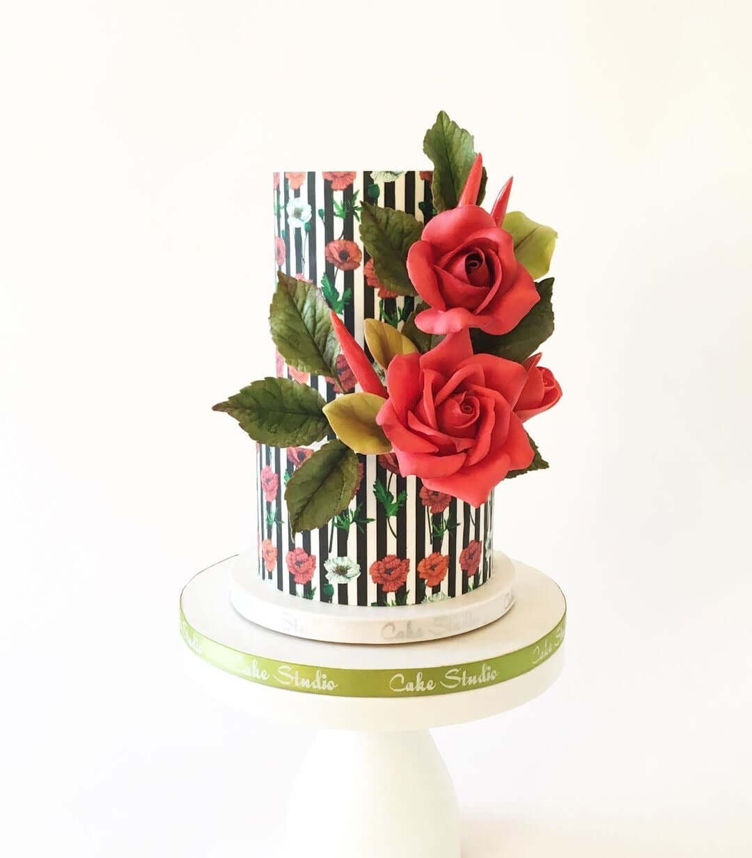 Red Poppy Flowers Pattern Striped- Icing - ISA016.