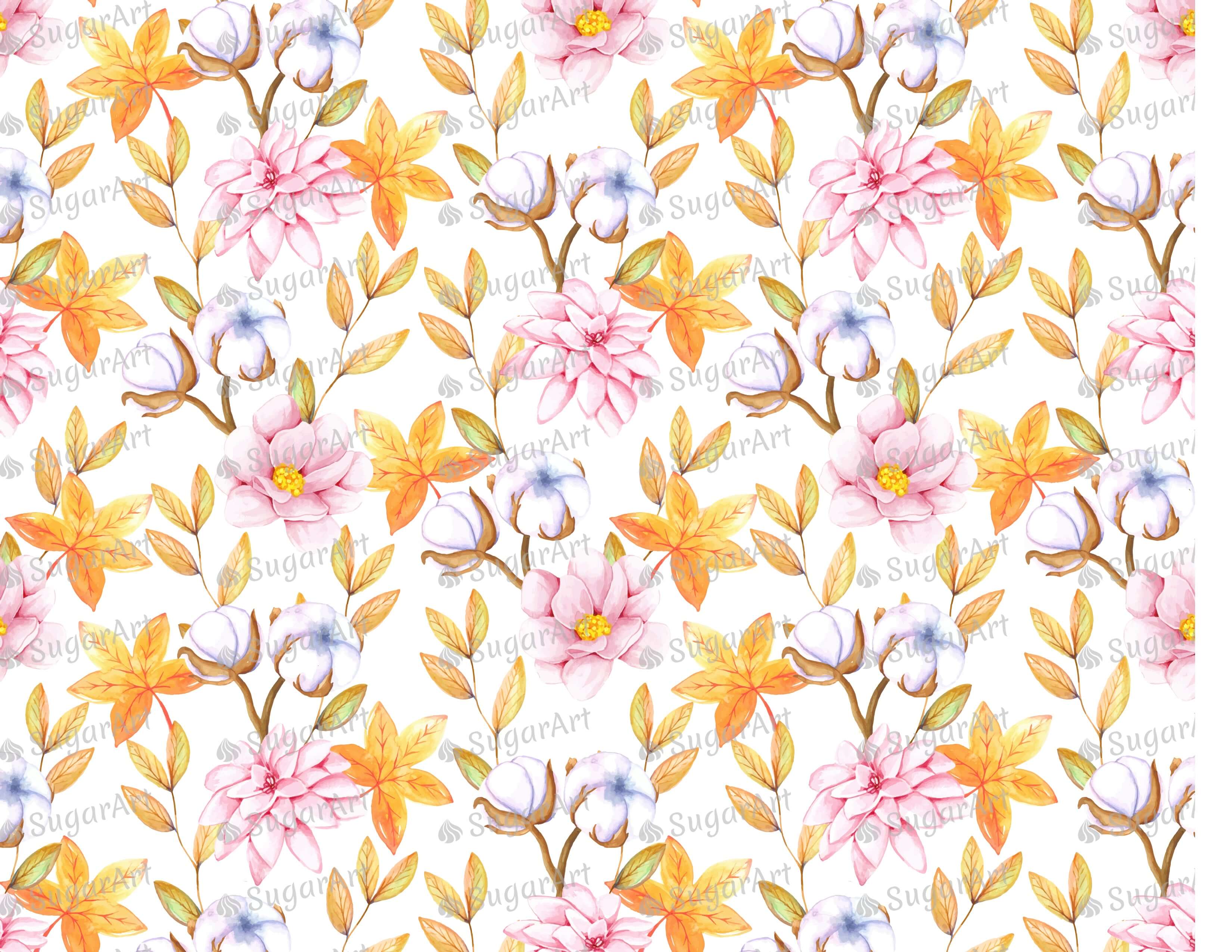 Fall Watercolor Pattern With Cotton Flowers - Icing - ISA114.