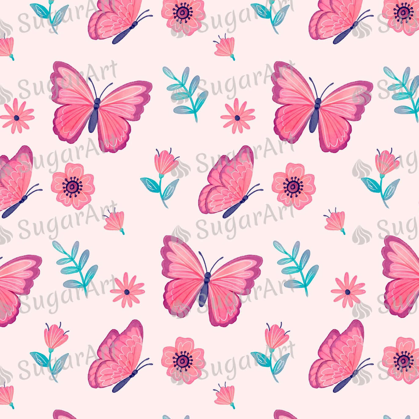 Pink Butterflies Pattern - Icing - ISA116.