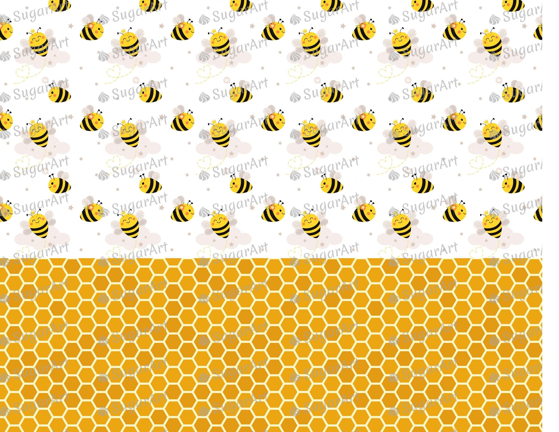 Cute Bees and Orange Honeycomb - Icing - ISA119.