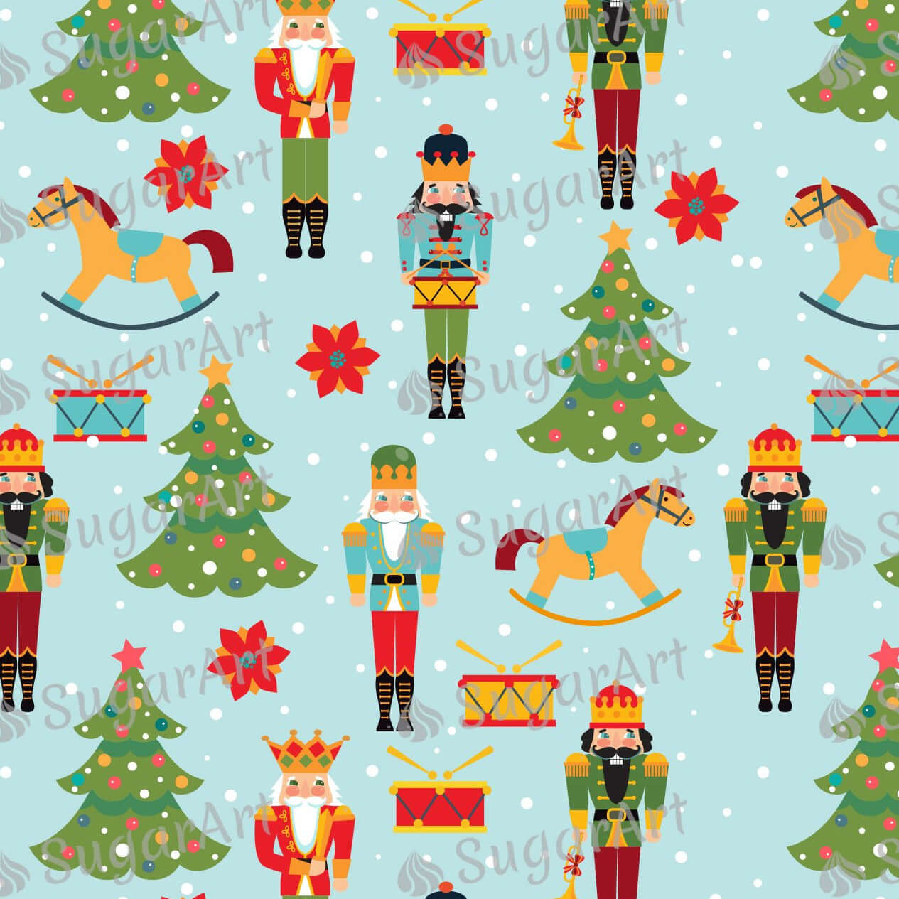 Christmas Pattern with Nutcrackers Trees - Icing - ISA123.
