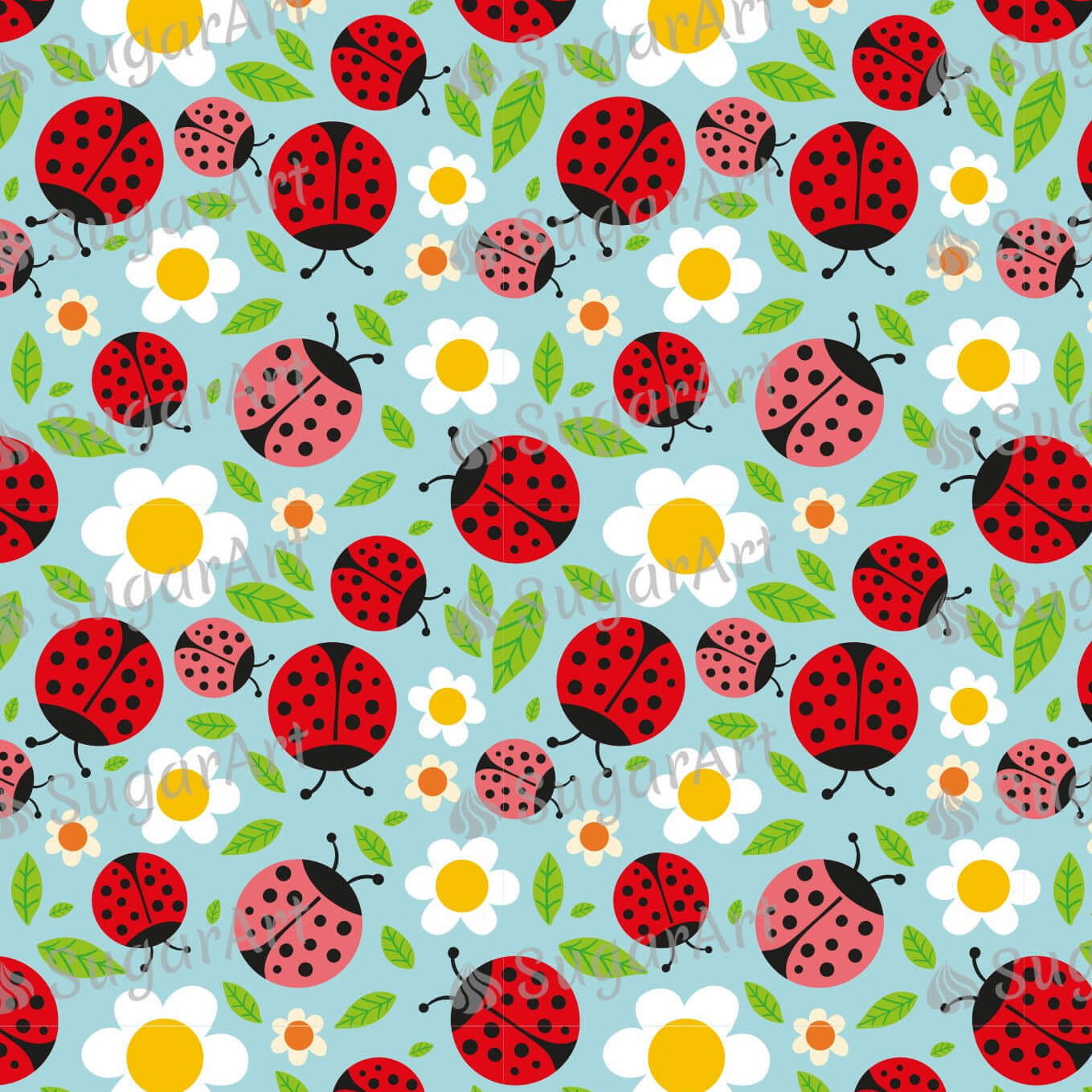 Spring Ladybugs with Flowers - Icing - ISA125.