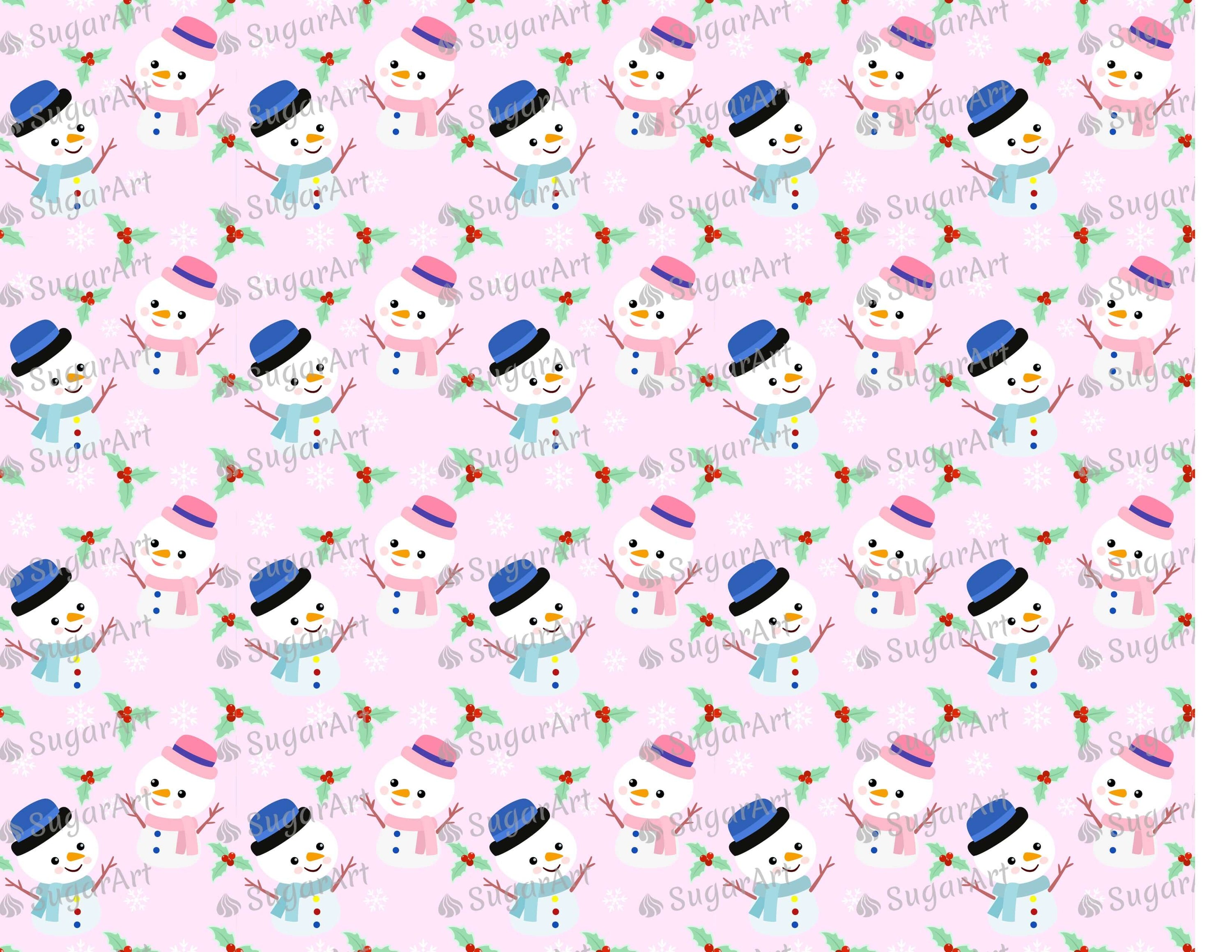 Cute Snowman Pink Background - Icing - ISA144.