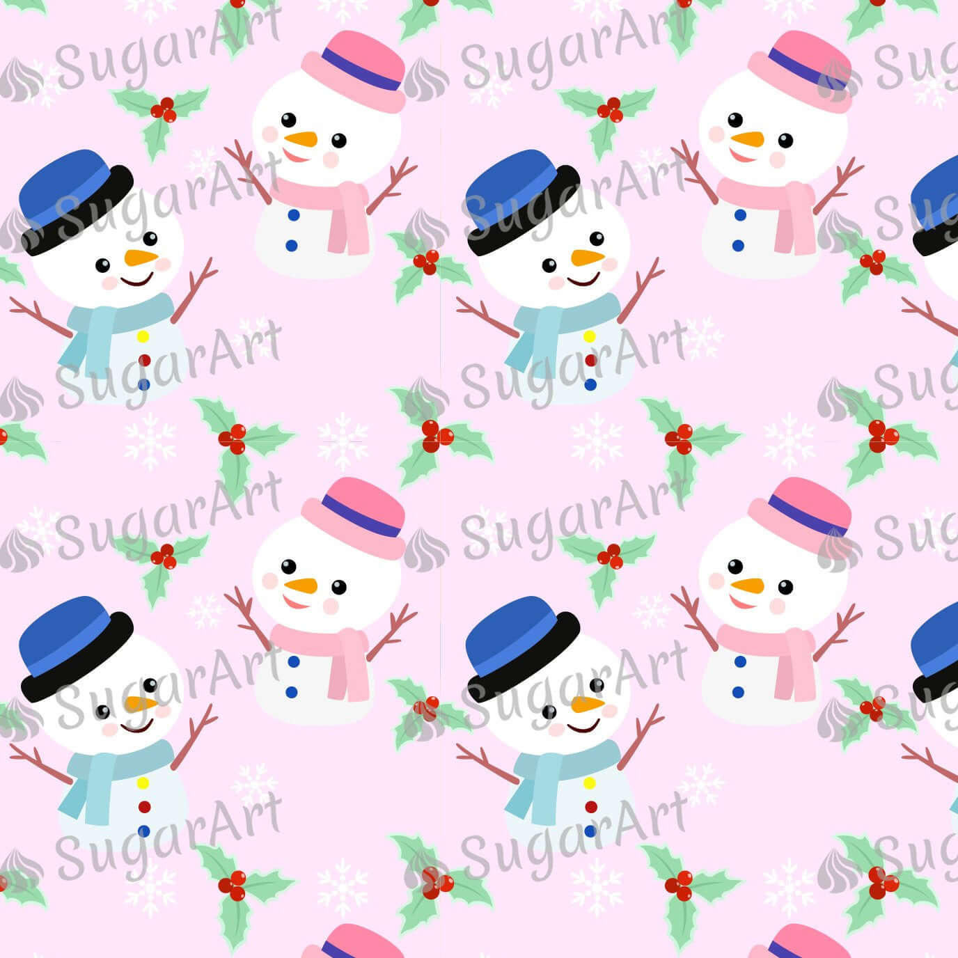 Cute Snowman Pink Background - Icing - ISA144.