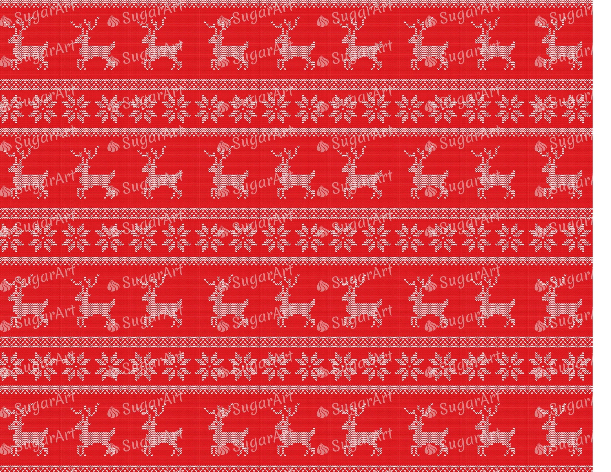 Red Knitted Christmas Pattern - Icing - ISA183.