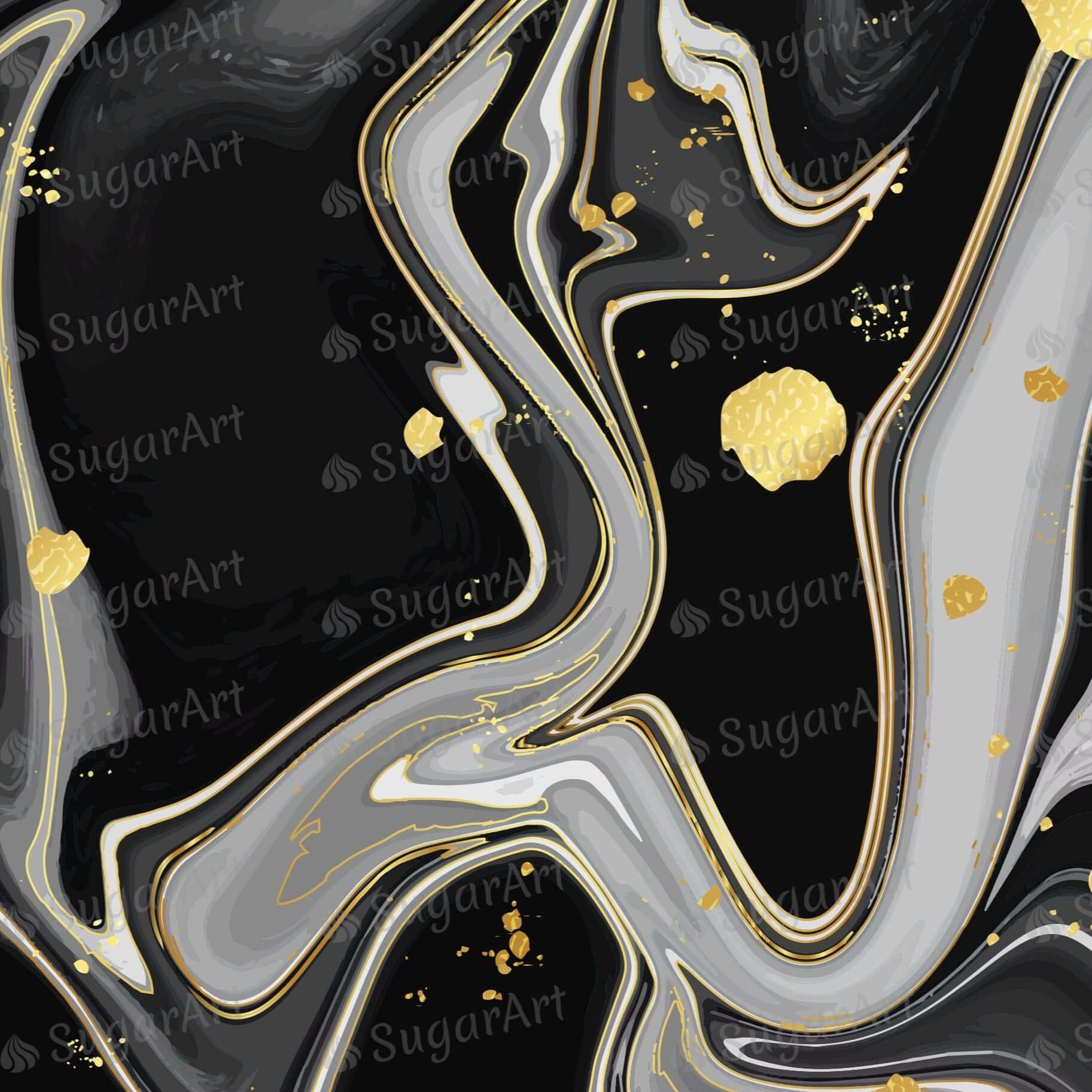 Liquid Dark Marble Background with Gold Splatter - Icing - ISA186.