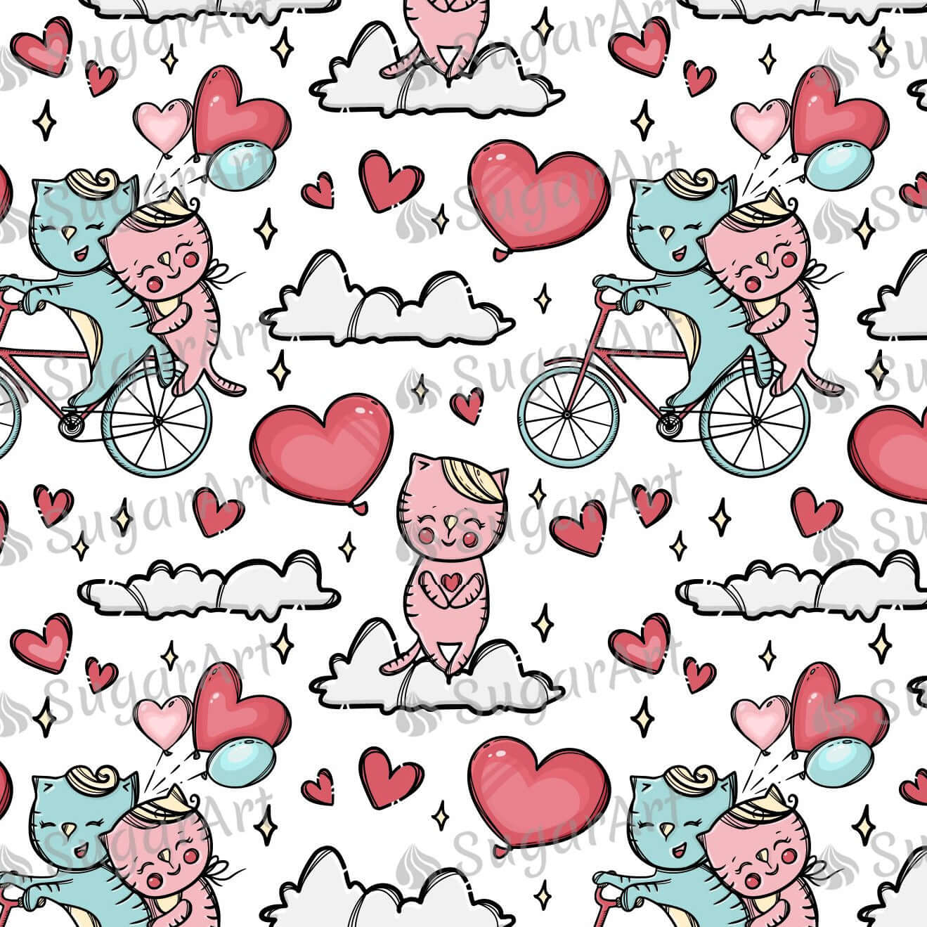 Romantic Cats on- Bicycle - Icing - ISA205.