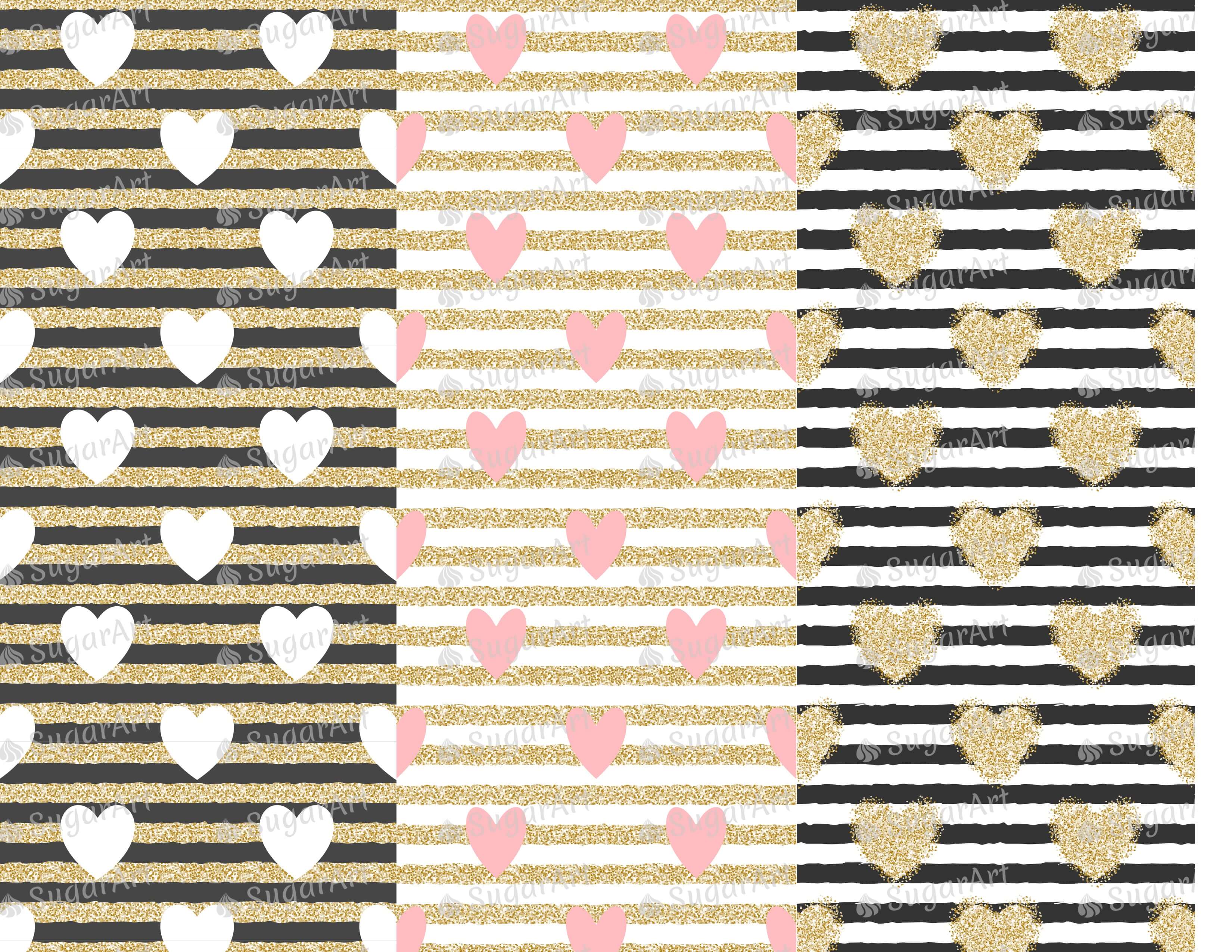 Golden Striped Patterns with Hearts - Icing - ISA209.