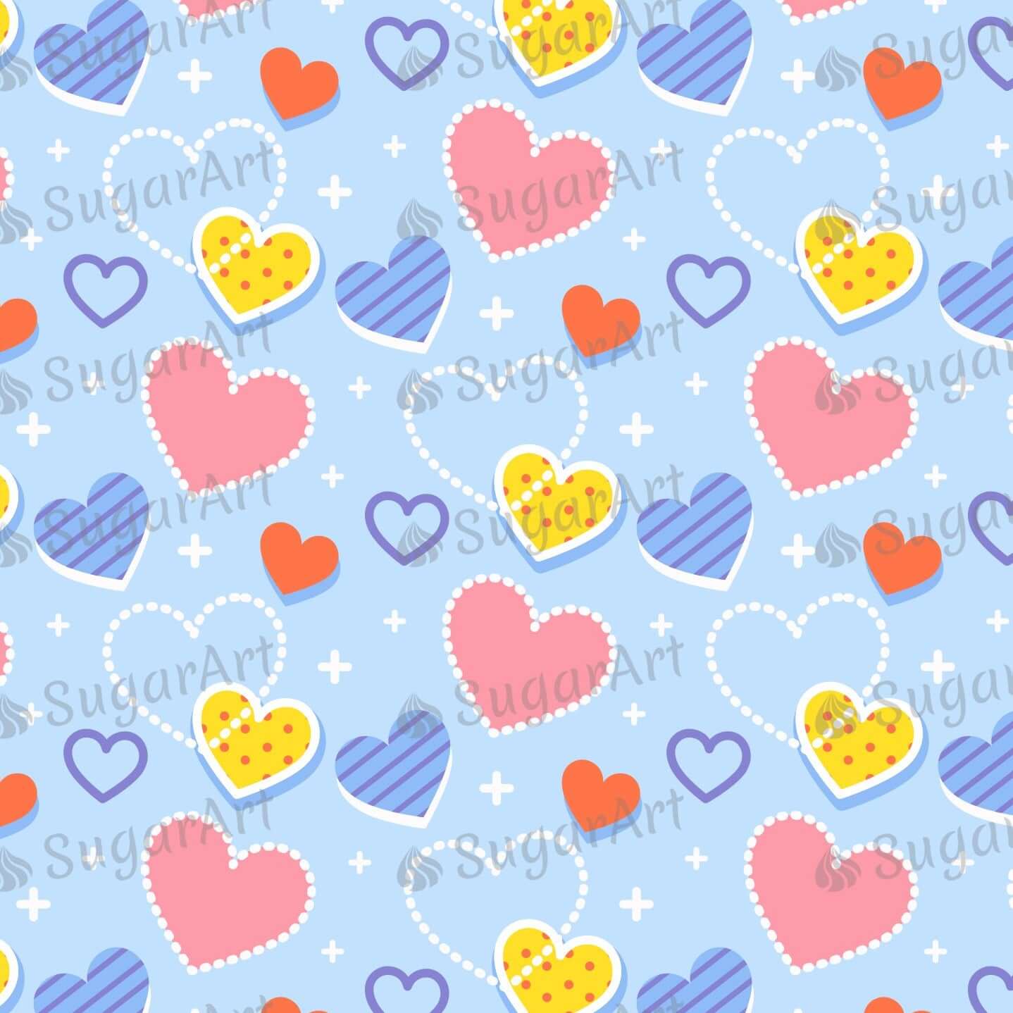 Hearts on Blue Background - Icing - ISA210.
