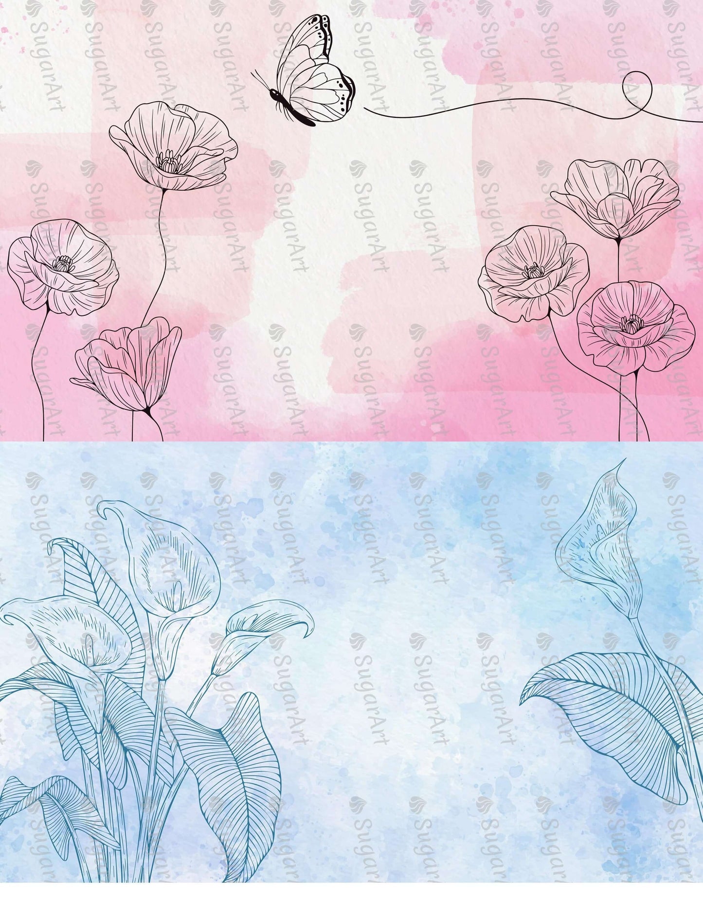 Two Watercolor Floral Monochrome Images - Icing - ISA224.
