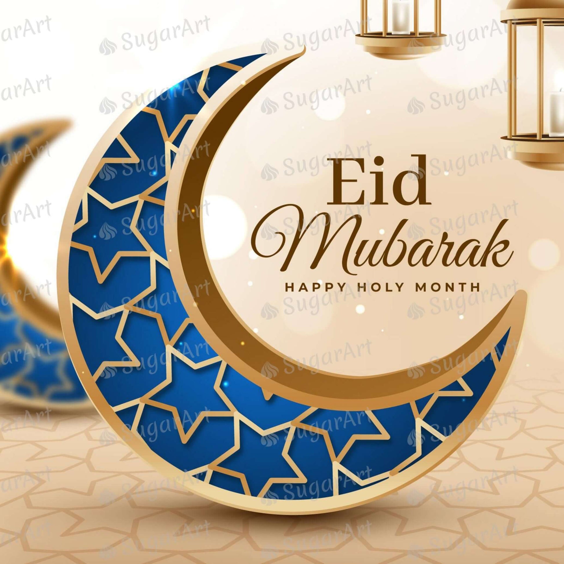 Crescent Blue Moons Eid Mubarak - Icing - ISA231.