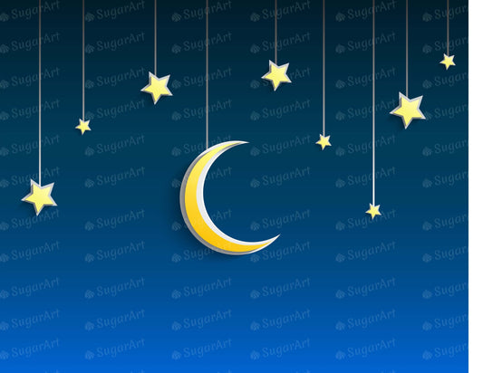 Stars and Crescent Moon on Blue Background - Icing - ISA232.