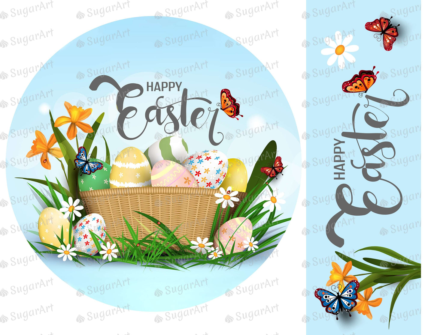 Happy Easter Round Topper for Cake - Icing - ISA234.