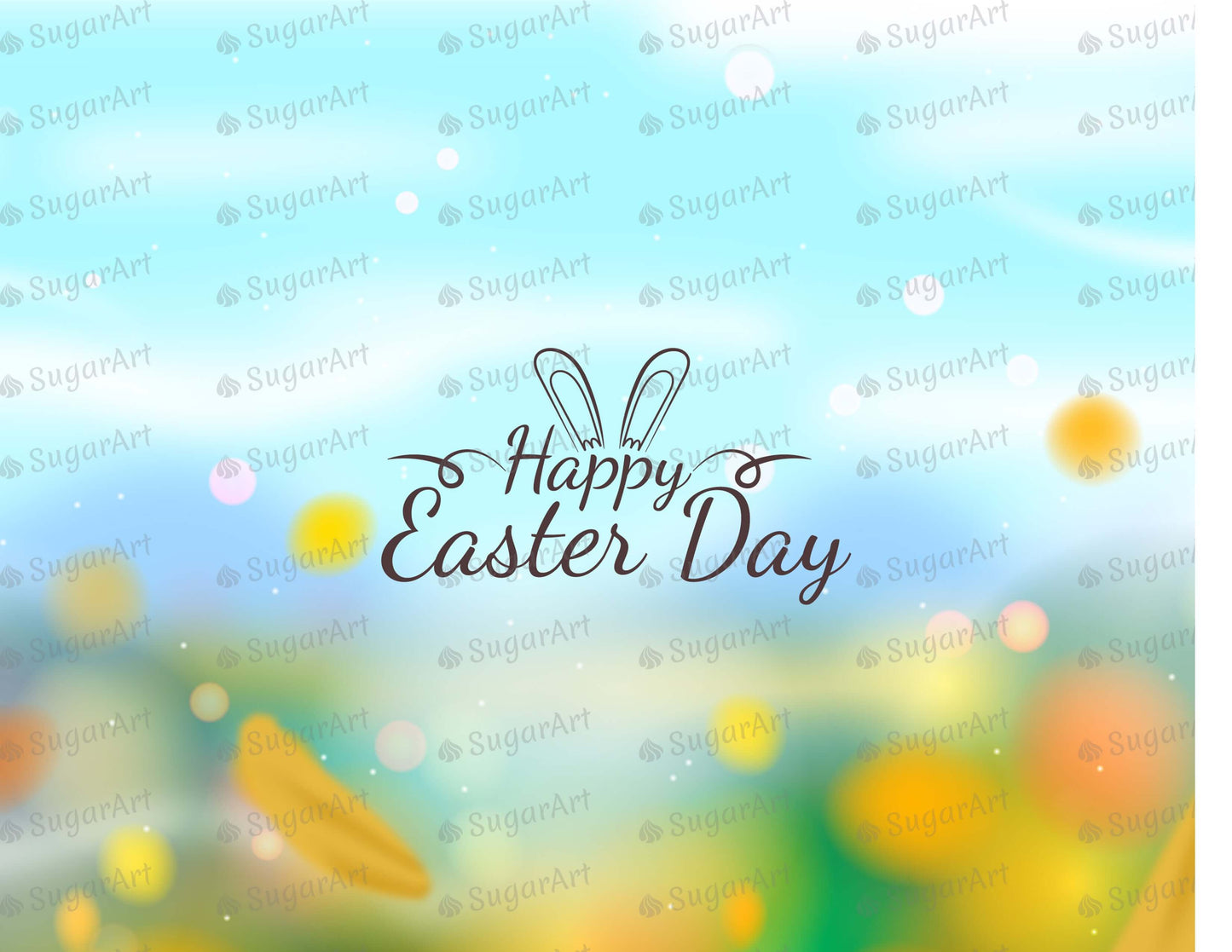 Happy Easter Day on Blurred Leaves Background  - Icing - ISA237.