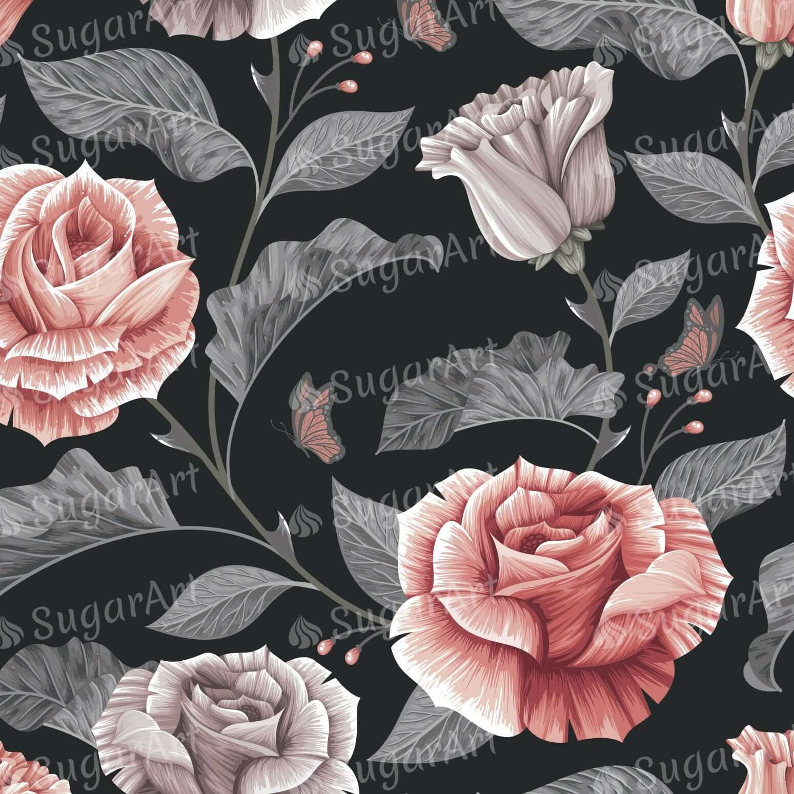 Dark Vintage Roses Pattern - Icing - ISA243.