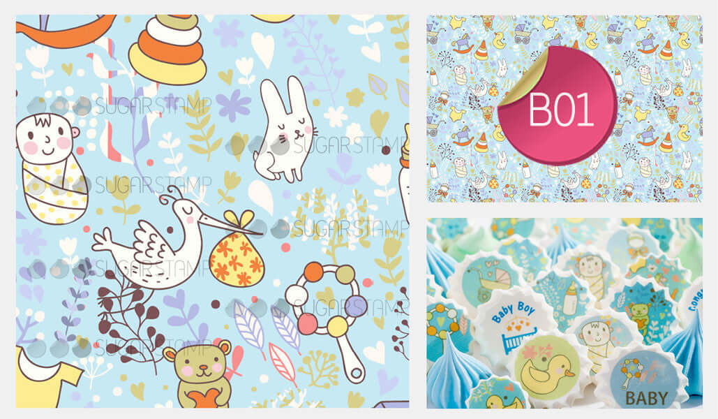 Chocolate Transfer Sheets | Sugar Stamps | Especially for the new born baby boy - B01C