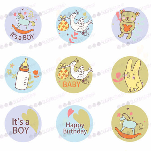 Chocolate Transfer Sheets | Sugar Stamps | Especially for the newborn baby boy - B03C