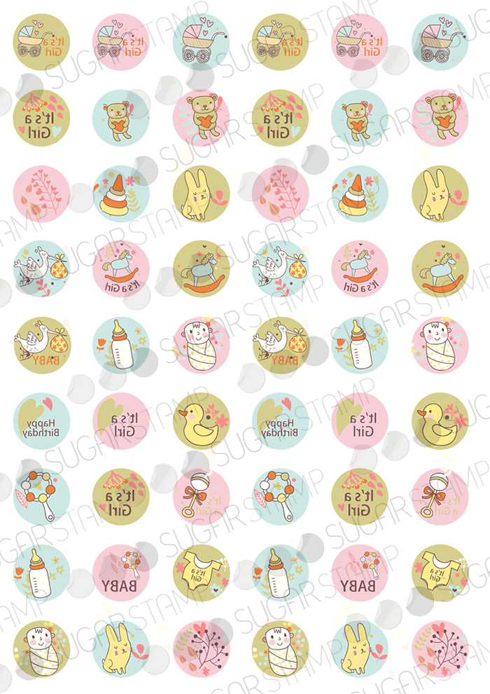 Meringue Transfer Sheets | Sugar Stamps | Especially for the newborn baby girl - B04M