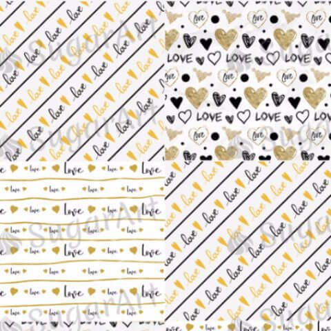 Golden black hearts and love pattern - BSA003-Sugar Stamp sheets-Sugar Art