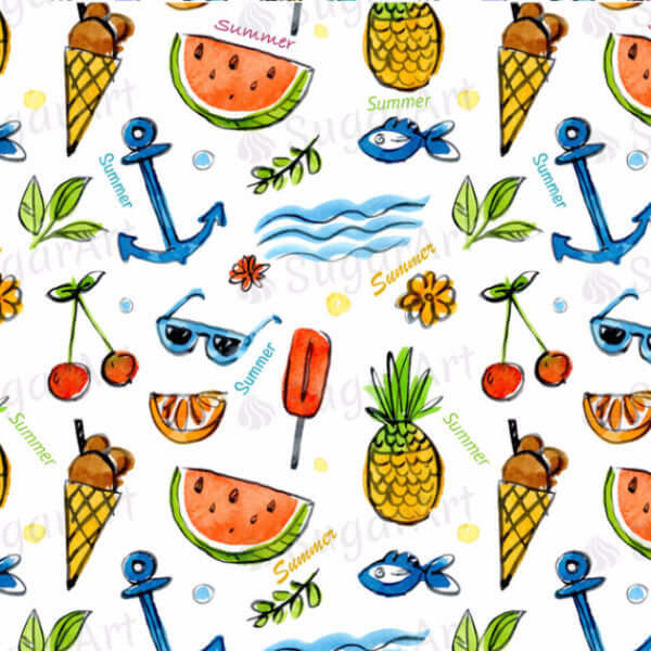 Summer is Here, Watercolour Background - BSA008-Sugar Stamp sheets-Sugar Art