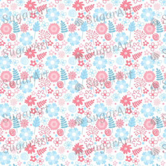 Pink and Blue Floral Decorations - BSA013-Sugar Stamp sheets-Sugar Art
