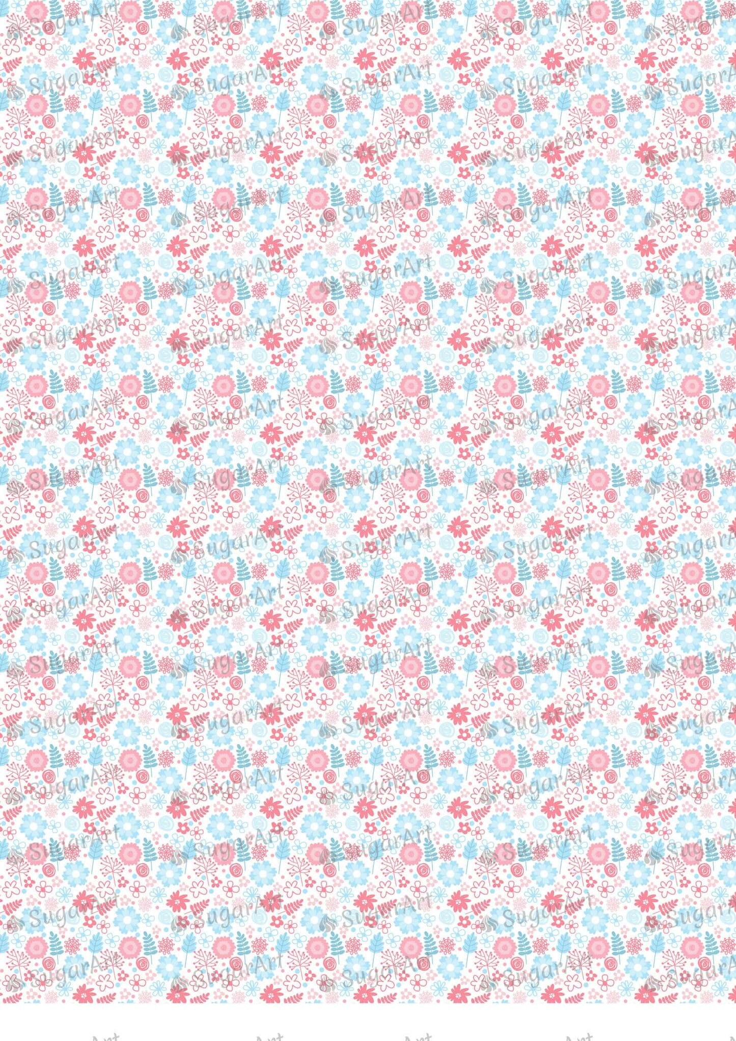 Pink and Blue Floral Decorations - BSA013-Sugar Stamp sheets-Sugar Art