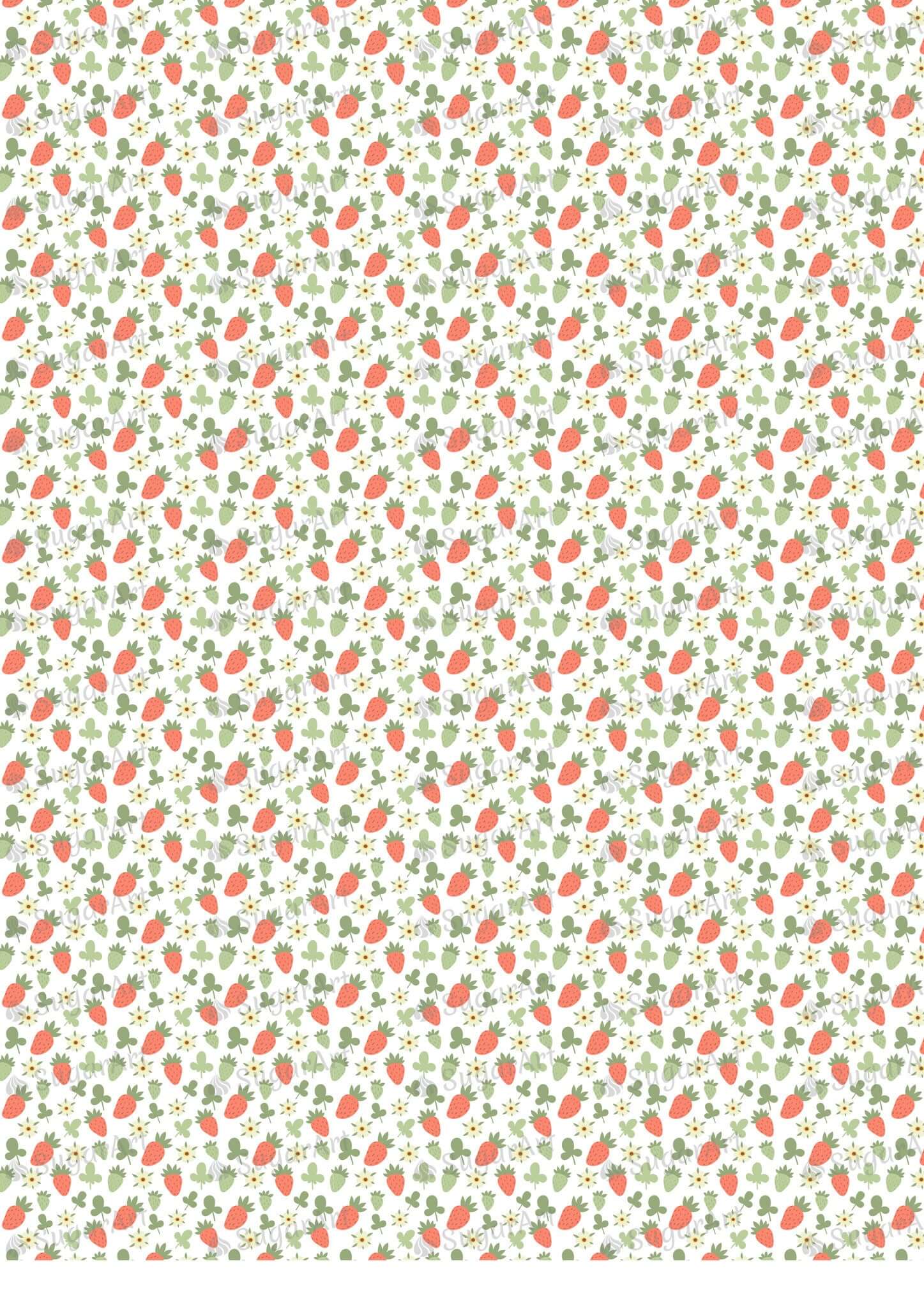 Pattern of Hand Drawn Strawberries and Flowers - BSA016-Sugar Stamp sheets-Sugar Art