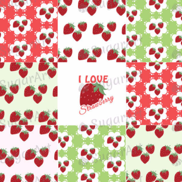 Strawberry Square Collection, I Love Strawberry - BSA017-Sugar Stamp sheets-Sugar Art