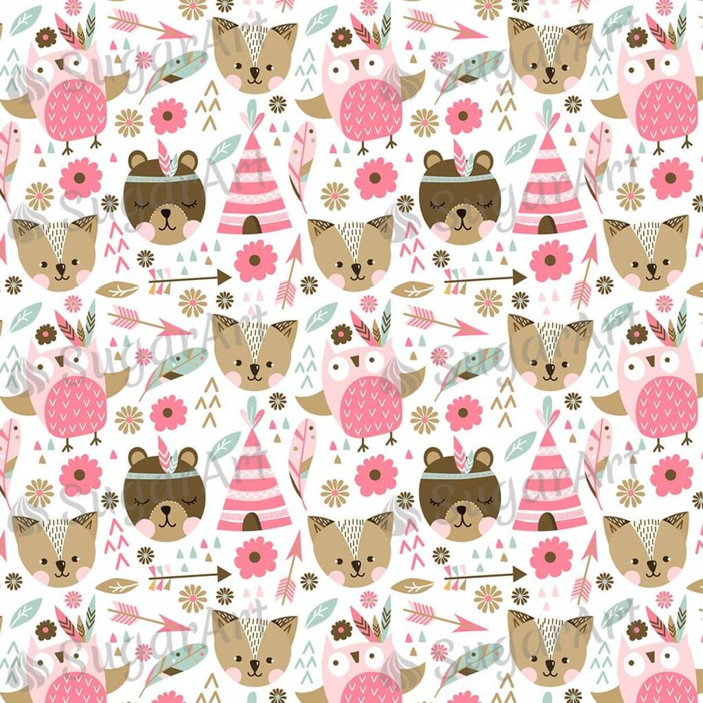 Pink Animals Background - BSA054-Sugar Stamp sheets-Sugar Art