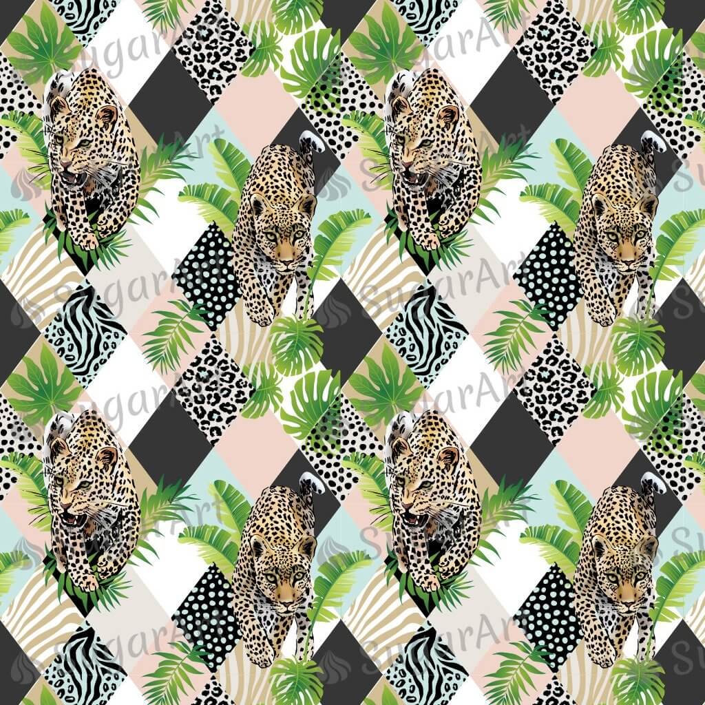 Exotic Leopard and Tropical Palm Leaves Background - BSA064.
