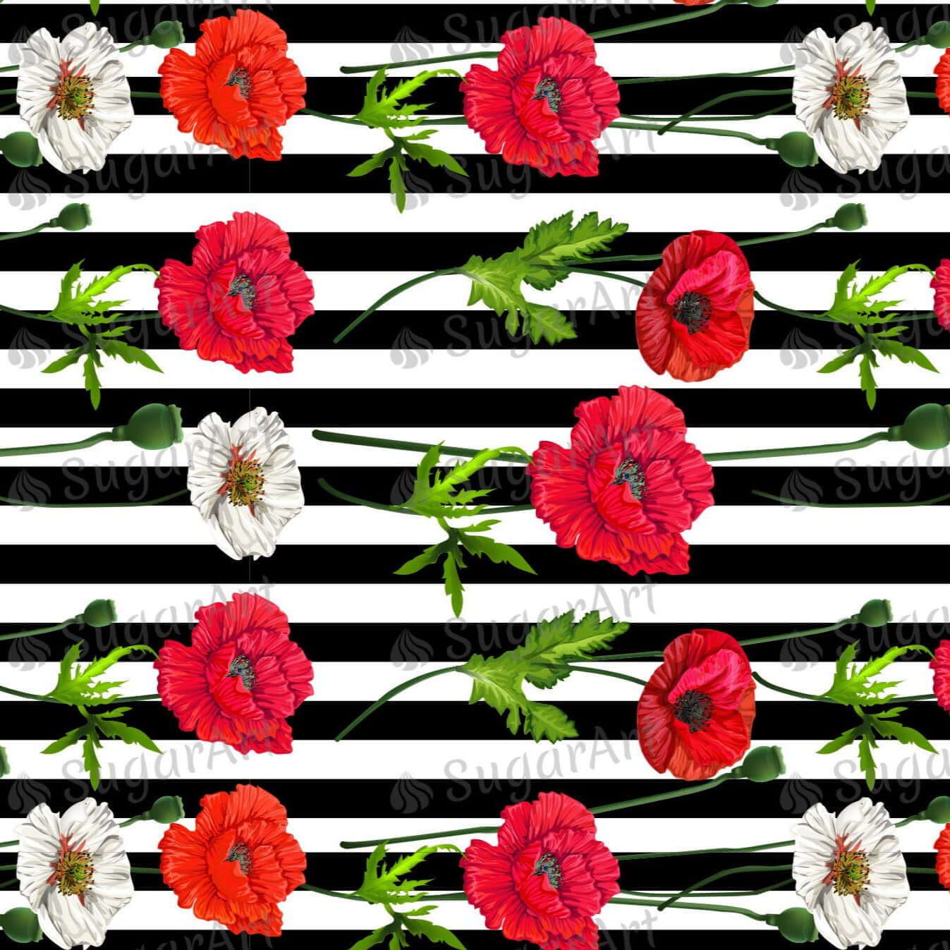 Red Poppy Flowers Pattern Striped - BSA071.