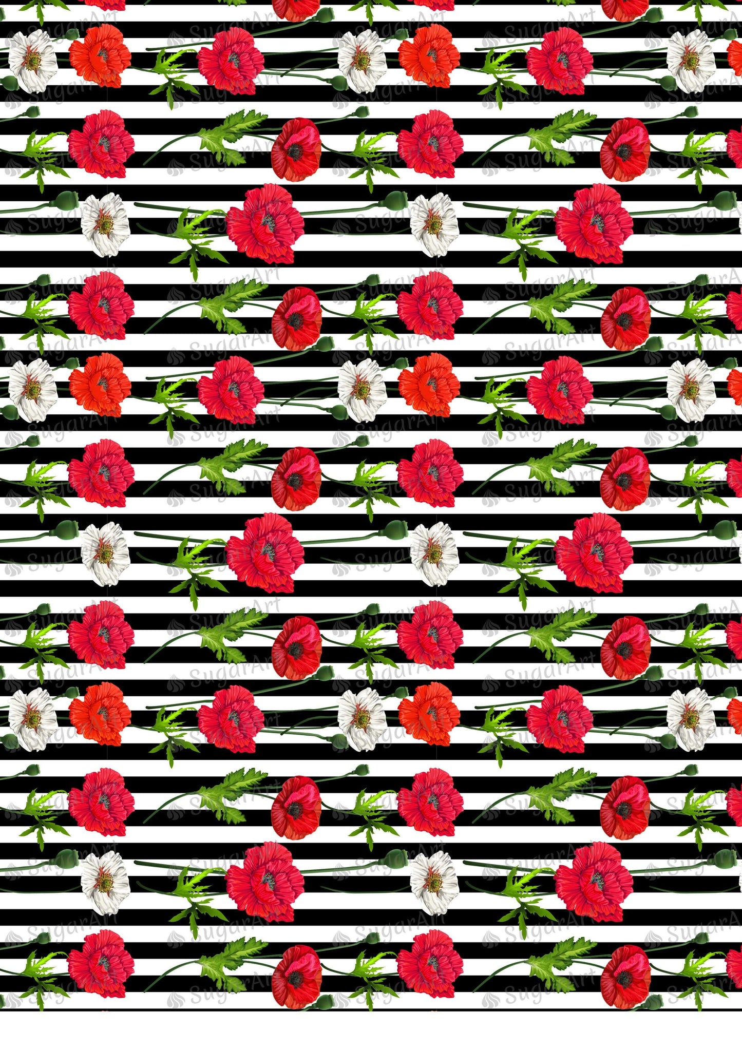 Red Poppy Flowers Pattern Striped - BSA071.